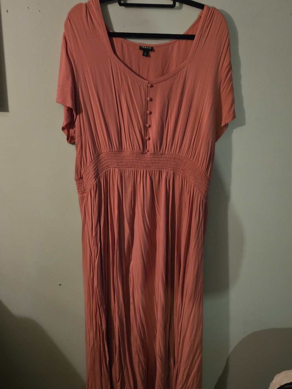 torrid Coral Button-Front Smocked-Waist Maxi Dress